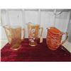 Image 1 : 2 Depression Glass Jugs, 1 Carnival Glass Jug