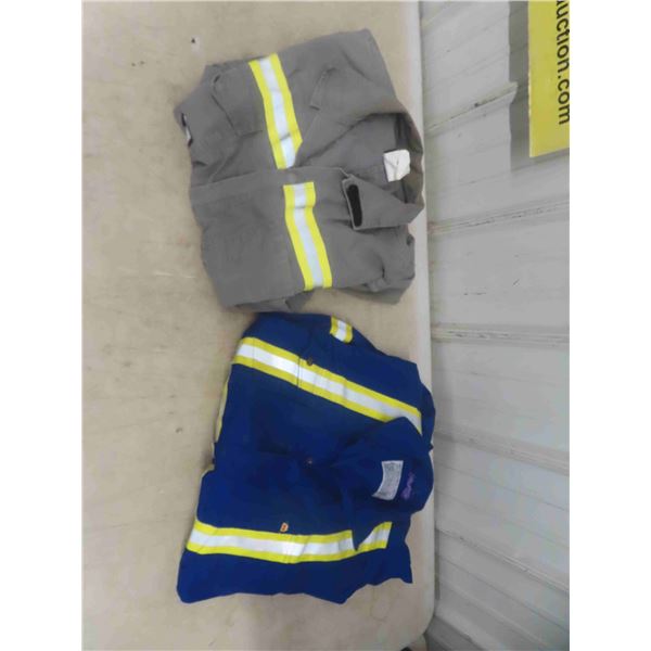 2 Pairs of Coveralls : Grey with Reflective Stripes and Flame Retardent Size 52  ,  