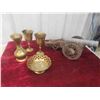 Image 1 : 4 Pieces of Brass : Goblets, Dish, Vase , Wood & Metal Cannon 14'' x 5'' x 6 1/4'' 