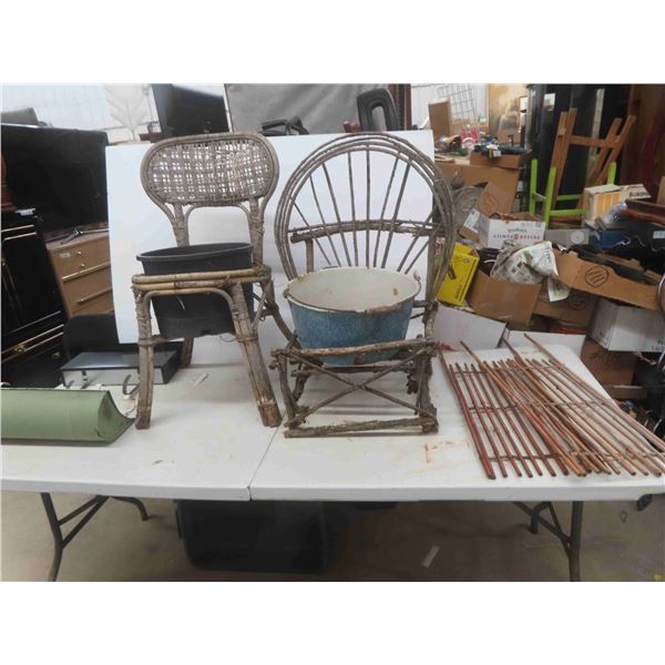 Garden Décor: Chairs with Planting Flower Pots, 2 Metal Mail Boxes