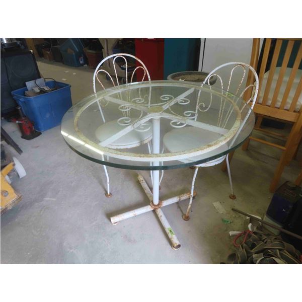 Bistro Wrought Iron Table with Glass Top 34'' Diameter & 2 Chairs 