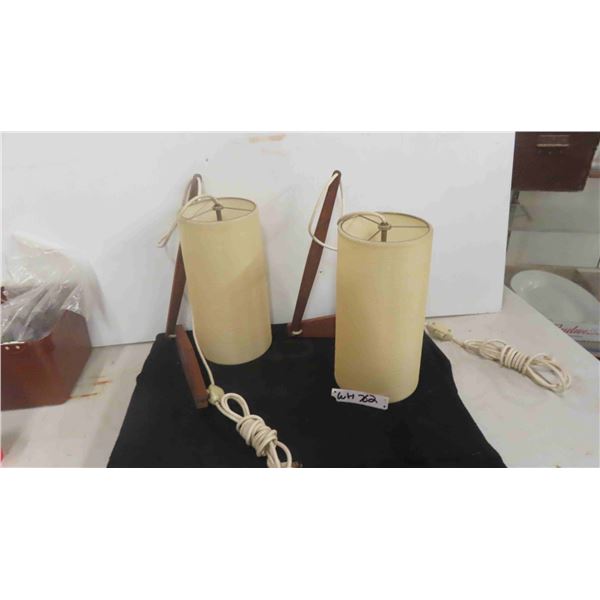 2 Wall Scone Lamps with Teak Frame