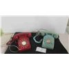 Image 1 : 2 Rotary Desk Phones Neat Colors Red & Light Blue