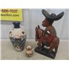 Image 1 : 2 Mexican Vases (Tallest is 12'') , Burro/Man Statue 16 1/2'' Tall 