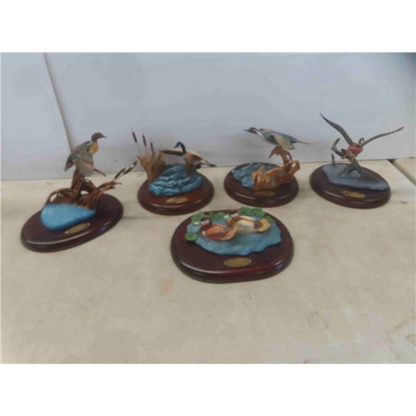 5 Pieces of David Maass Ducks Mounted on Wood Base 