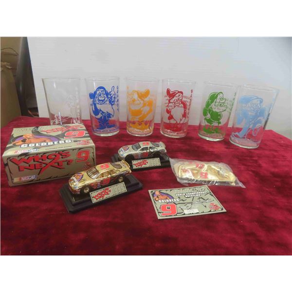 Snow White and the 7 Dwarfs Glasses, Nascar 24kt Gold Diecast Scale 1:64, 