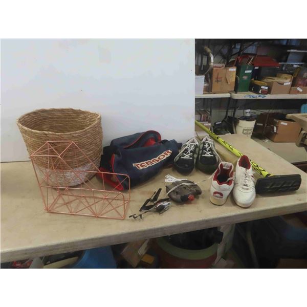 Asham Curling Shoes Size 9 1/2 & 8 , Curling Broom, Gym Bag, Rope Style Basket 