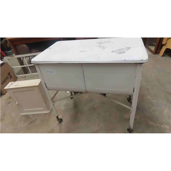 Rolling Metal Double Wash Tub with Lid 33'' x 36'' x 22'' 
