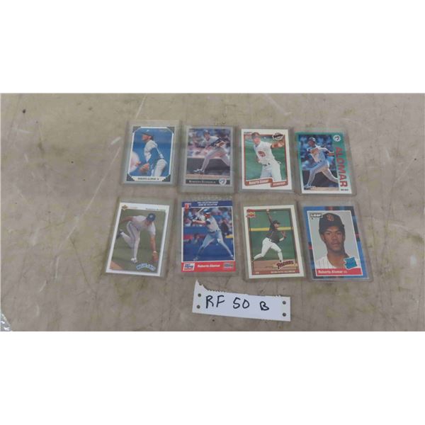 8 Original MLB Roberto Alomar Baseball Cards Including 1988 Leaf #34 Rookie