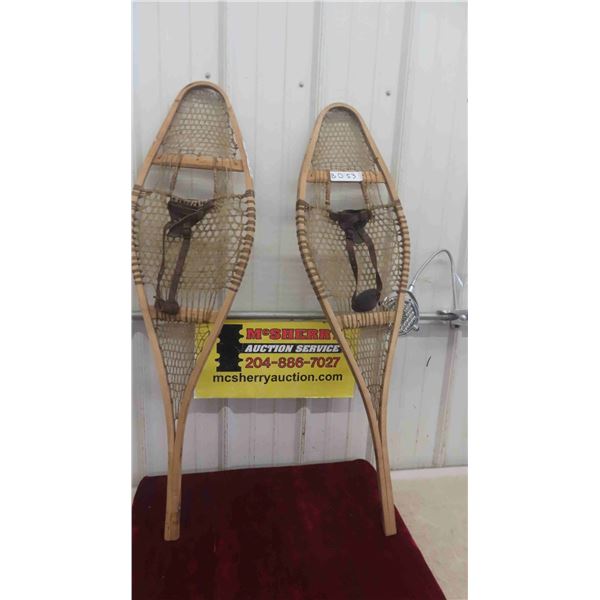 Antique First Nations Wood and Gut Snowshoes 42'' L - Excellent Condition