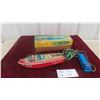 Image 1 : Vintage Japan Tin Toy Zoom Boat 10'' Battery Operated Remote Control In 