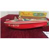 Image 2 : Vintage Japan Tin Toy Zoom Boat 10'' Battery Operated Remote Control In 