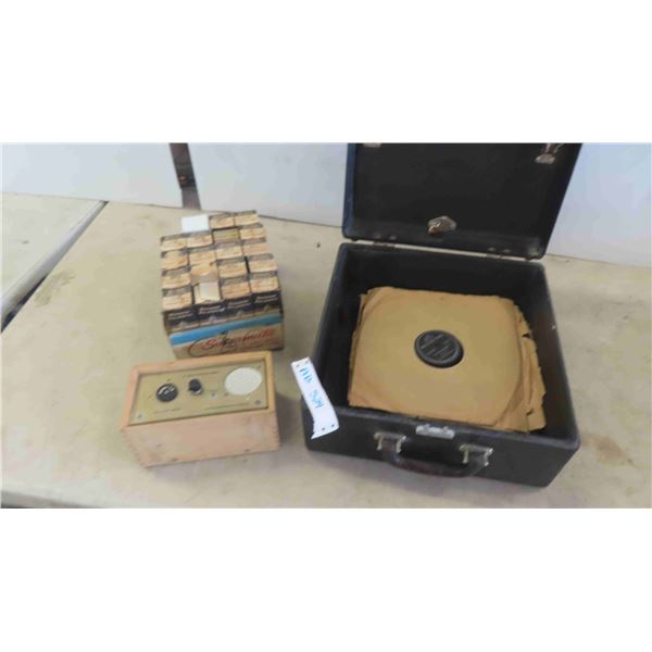 Gramophone Records with Case, 20 New Old Stock Radio Tubes, 