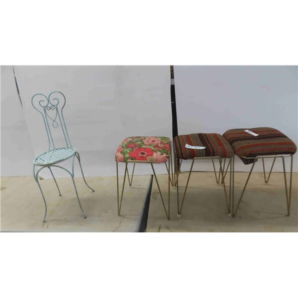 3 Stacking Stools , Folding Iron Chair 