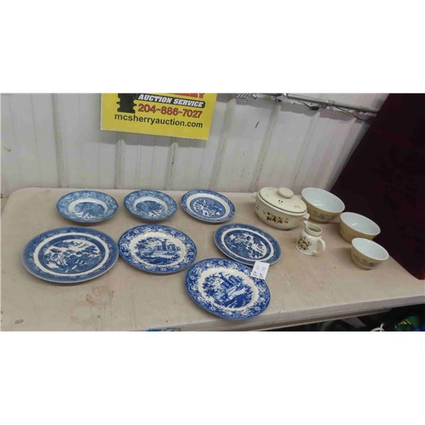 Royal Doultan Casserole and Pitcher, 3 Pyrex Mixing Bowls, Homestead 