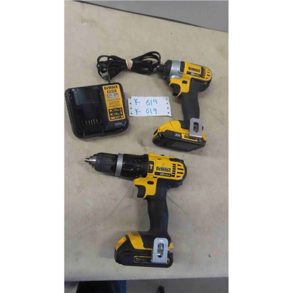 Dewalt 20V Drill, Impact, 2 Batteries & Charger -Tested and Working