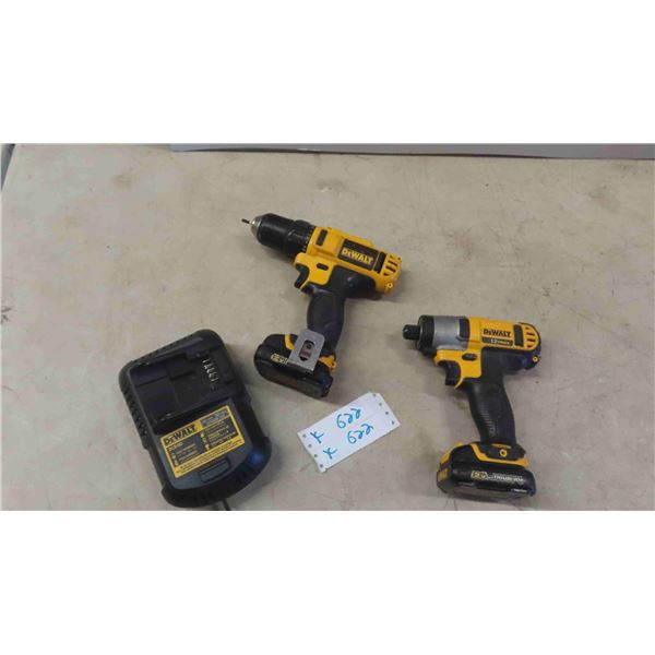 Dewalt 12V Drill, Impact, 2 Batteries & Charger - Tested and Working