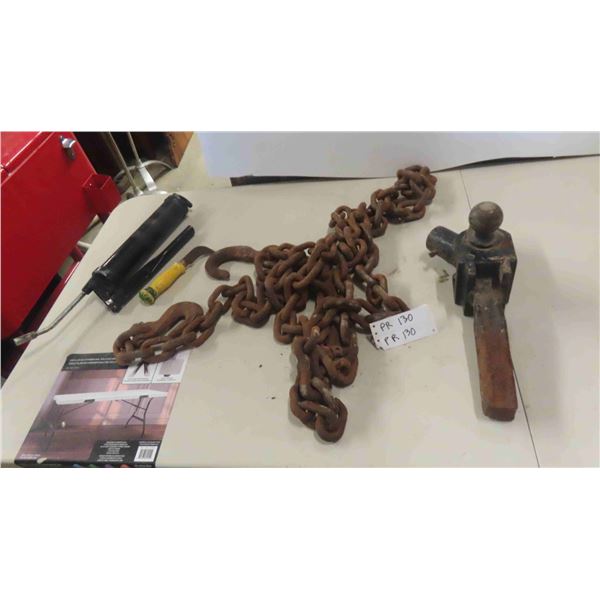 Receiver Hitch with Ball, Heavy Duty Chain with 2 Hooks , Grease Gun