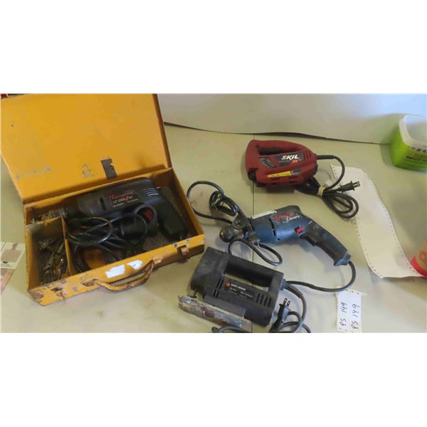 Craftsman 1/2'' Drill, Bosch 5.5 Amp Drill, 2 Jig Saws 1 Missing