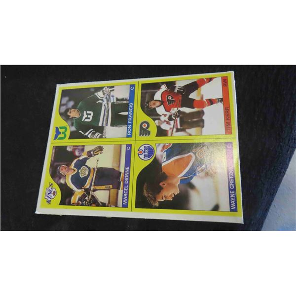 1985/86 O.P.C. Uncut Block of 4 Dionne, Gretzky, Francis, Kerr