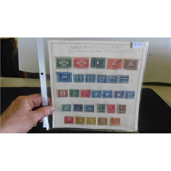 Canada 1914-1945 Custom Duty , 1915-1948 Excise Tax, 1920-41 War Tax Stamps 