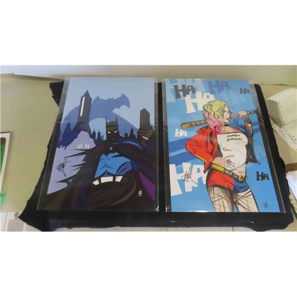 Limited Edition DC Batman & Harley Quinn Premium 2 Piece Art Print Set Signed 