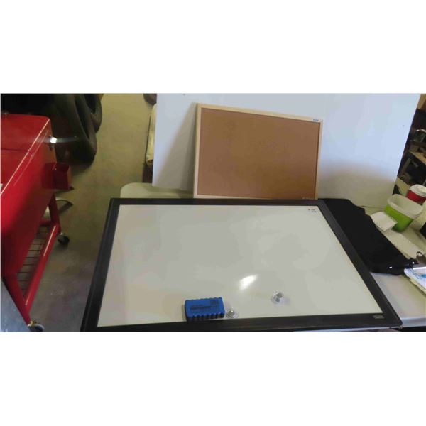 Large Magnetic White Board 24'' x 36'' , Cork Board 15'' x 23'' ,  Magnetic Brush & 