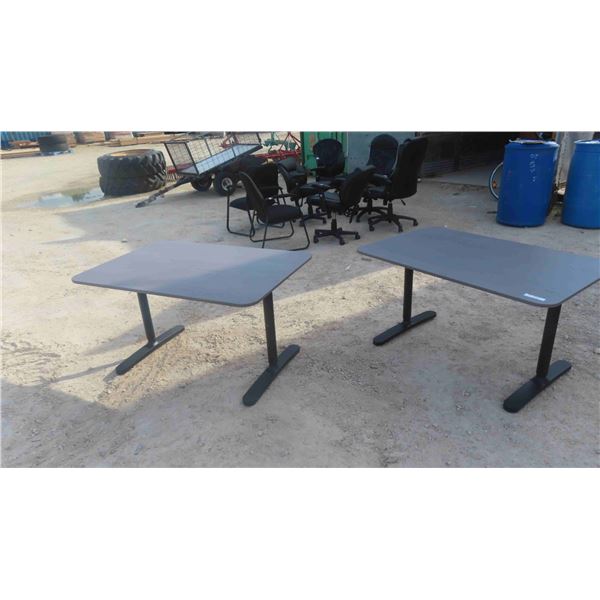 2 Adjustable Round Corner Metal Work Station Tables 32'' x 55''