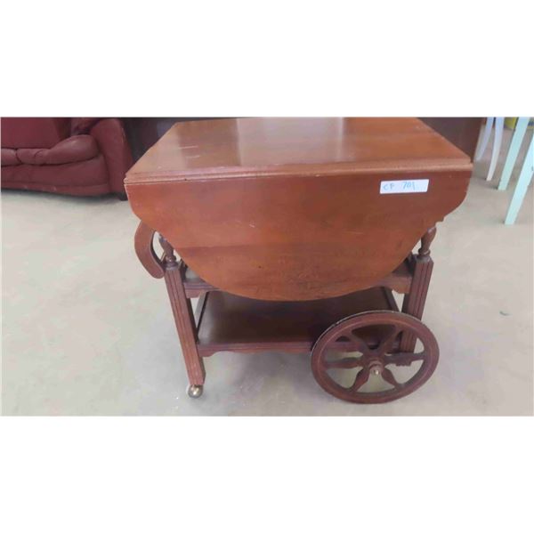 Walnut Tea Cart Drop Leaf with Drawer 