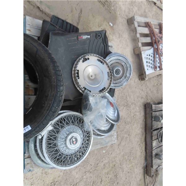 Pallet Lot of Automotive Related: Weather Tech Mats, 13 Hubcaps,