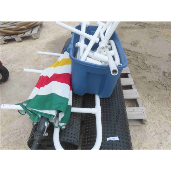 Pool Cover(?) , Rails for Pool (Not Complete), Umbrella No Base