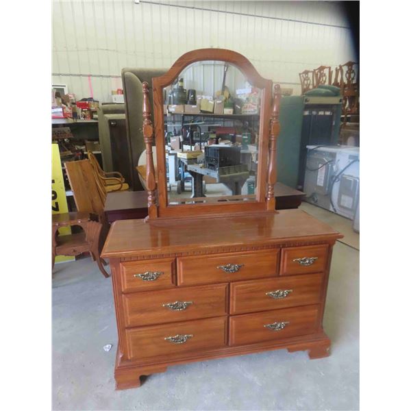 Oak Dresser 33'' x 51'' x 19'' with Mirror 32'' x 39'' & 1 Night Stand