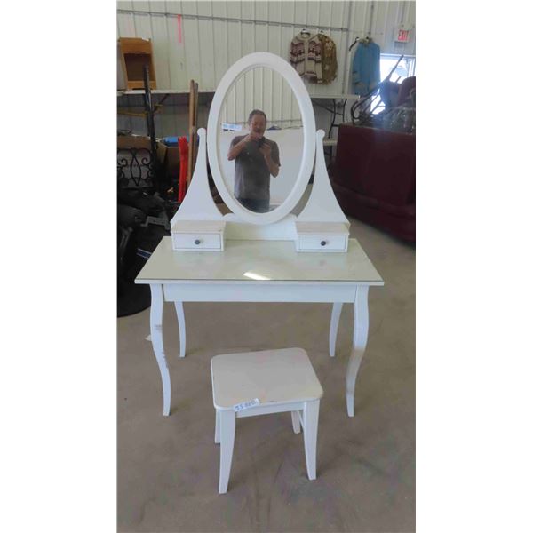 White Vanity with Swing Mirror 62'' x 39'' x 20'' & Stool
