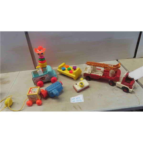Vintage Fisher Price Toys : Fire Truck, Milk Wagon, Camera, 