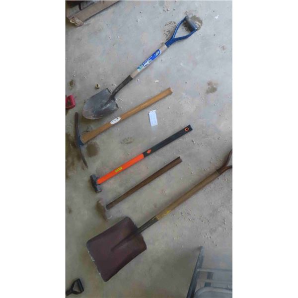 5 Yard Tools : Spade, Shovel, 2 Sledge, Pick 