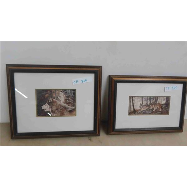 2 Framed Wolf Prints by Andrew Kiss Approx. 12'' x 16''