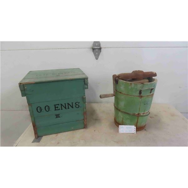 Wood Egg Crate , Old Wood Ice Cream Maker  