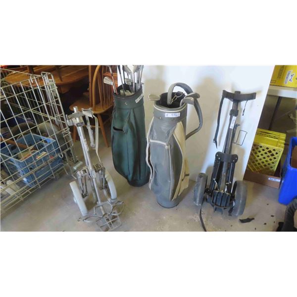 14 Golf Clubs , 2 Golf Bags, 2 Bag Carts