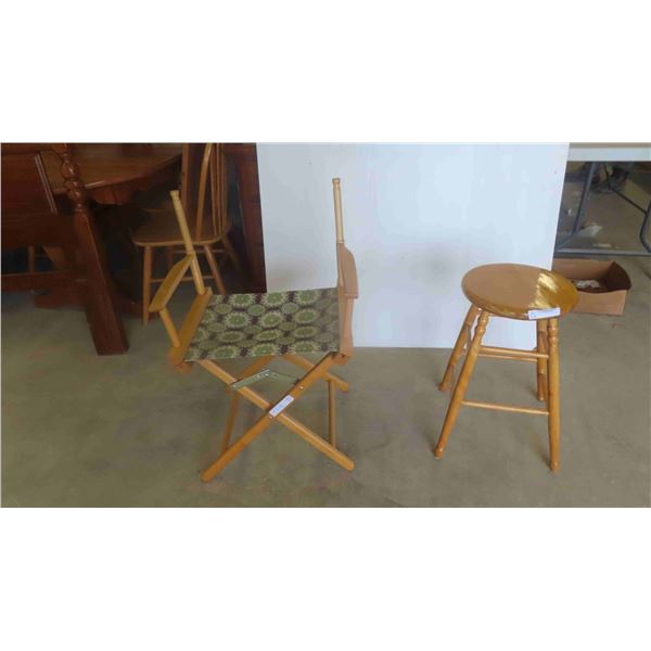 Stool & Folding Director Chair (Missing Back Strap) 