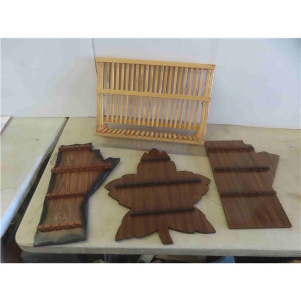 Wood Plate Holder , 3 Wood Spoon Holders 