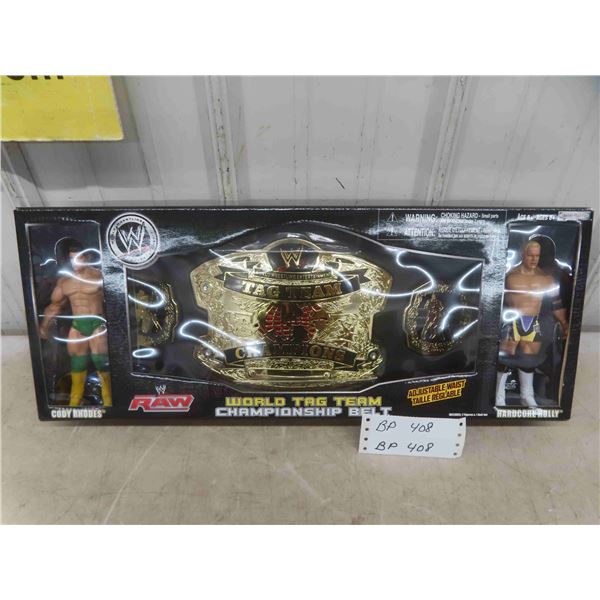World Tag Team Raw Championship Belt with Cody Rhodes and Hardcore Holly 