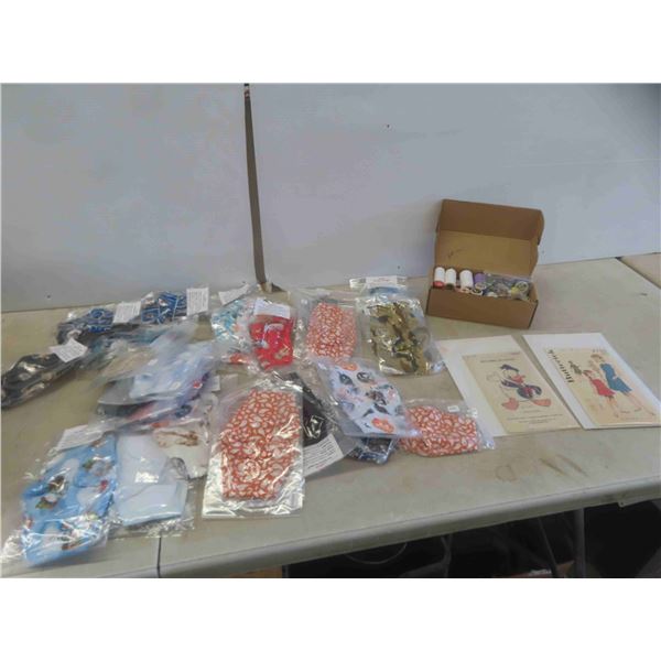 30 Spools of Thread , 10 Thimbles, 2 Vintage Patterns , 30 Cloth Masks