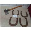 Image 1 : Axe with Wood Handle 2 1/4lbs , 4 Horse Shoes 