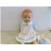 Image 8 : Vintage Wood Doll Cradle 20'' x 12 3/4'' x 12'' , Porcelain Doll 21'' Tall , 