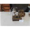 Image 1 : Oil Lamp No Chimney, Stained Glass Style Shade, Glass Chimney, Vintage Metal Lock Box