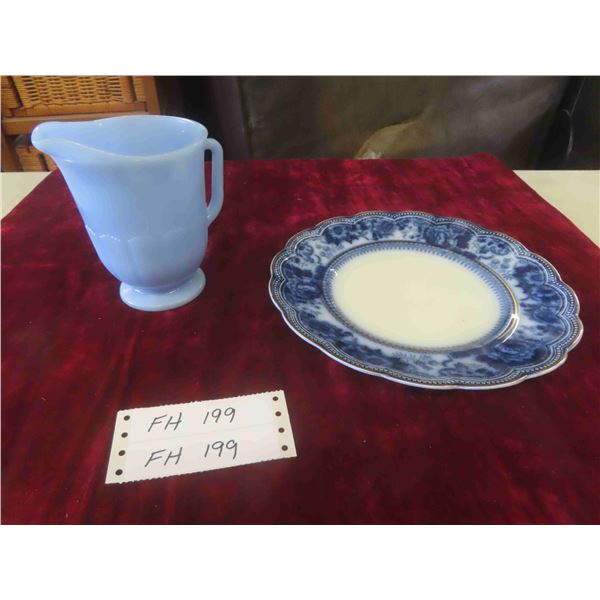 Montana Johnson Brothers China Plate, Pyrex Blue Delphite Small Pitcher 