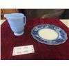 Image 1 : Montana Johnson Brothers China Plate, Pyrex Blue Delphite Small Pitcher 