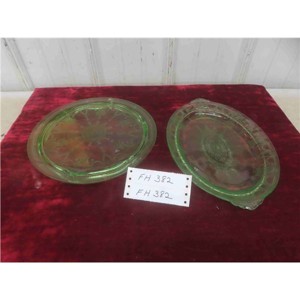 (2) Pieces Green Depression Glass 
