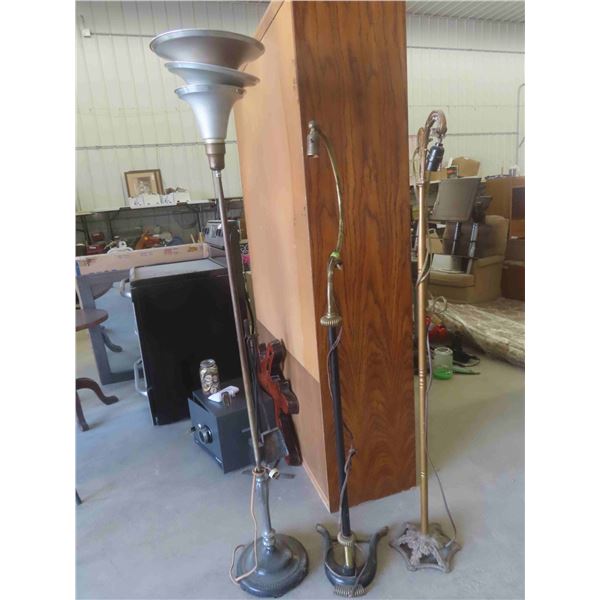 3 Floor Lamps  2 Without Shades & 1 Missing Power Cord