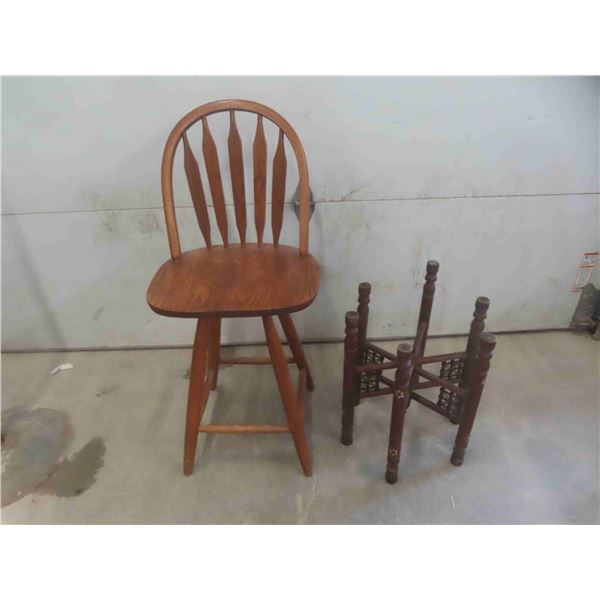 Oak Swivel Bar Stool Seat Height is 24 1/2'' , Ornate Base Side Table No Top 